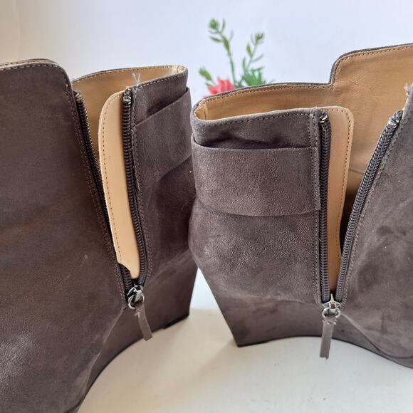 Zara Trafaluc Wedge Womens Ankle Boot Size 40 (9) Gray Faux Suede Zipper 7127 - Picture 7 of 14